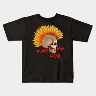 Punks not dead skull sunflower Kids T-Shirt